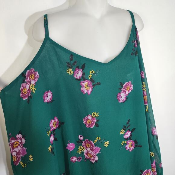 Torrid Womens Cami Size 4X Sophie Chiffon Double Layer Swing Blouse Green Floral - Picture 4 of 10